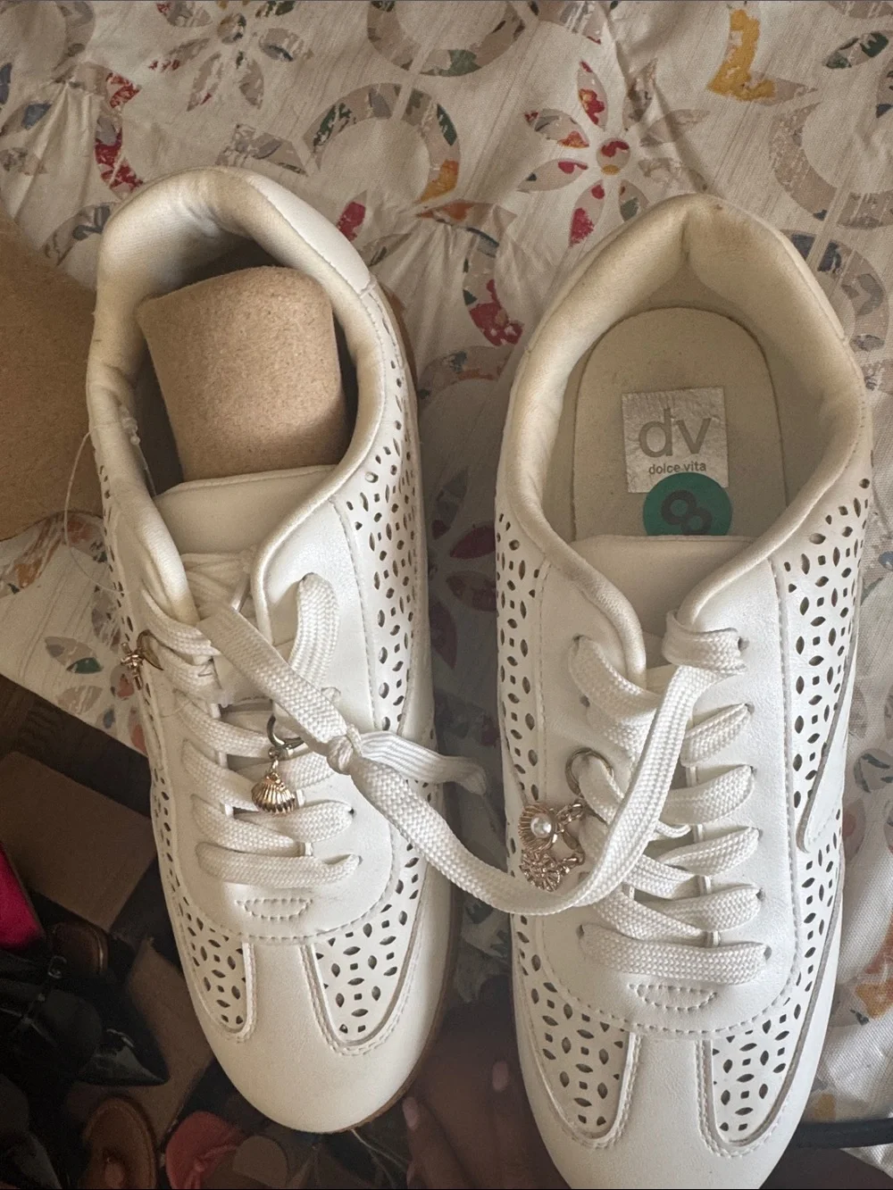 DV by Dolce Vita White Perforated Lace-Up Sneakers with Charm Accents